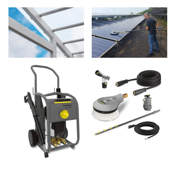 Lavadora de placa solar e telhado de policarb.